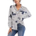 thumbnail image 1 of Women Fashion Newspaper Shirt Single-breasted Blouse Lapel Long-sleeved for Summer Spring (Blue, Size L), 1 of 3
