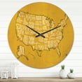 thumbnail image 2 of Designart 'Yellow Vintage Map Of United States IV' Modern Wood Wall Clock, 2 of 5