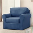 thumbnail image 4 of CJC 3-Piece Armchair Sofa Cover, 1-Seater Velvet Couch Slipcover with Separate Backrest and Cushion Cover(Small, Dark Blue), 4 of 9