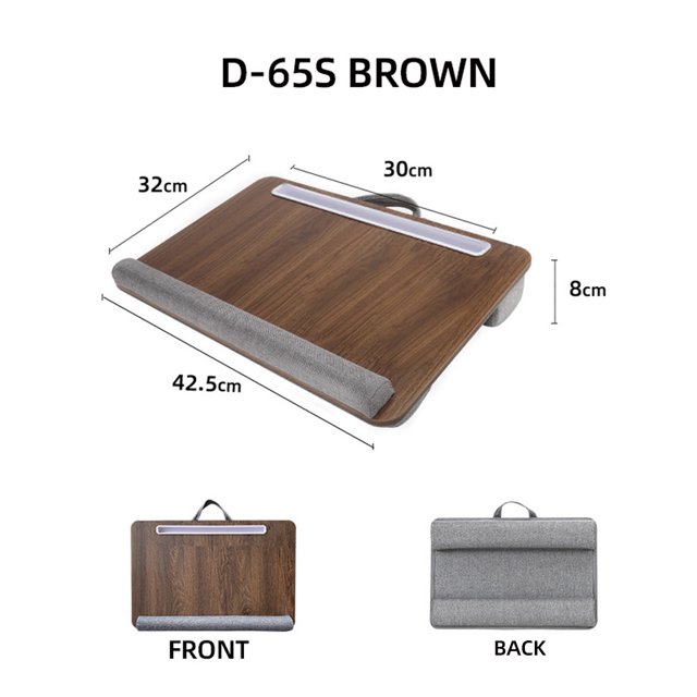 Mumucc Mesa de estudio de cama suspendida de madera, escritorio portátil para computadora portátil de 15 pulgadas con asa, cojín de esponja y ranura ABS, negro, caqui, marrón