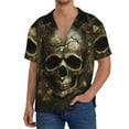 thumbnail image 2 of Picia Vintage Gold Leaf Skull Men's Linen Shirts Short Sleeve Cuban Beach Shirts Casual Shirts Button Down Shirt for Men Beach Summer Wedding Shirt-4X-Large, 2 of 7