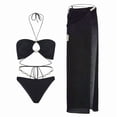 thumbnail image 5 of Sakmal 3 Piece Womens Bikini Sets Tummy Control Double Support Swimwear Solid Black Summer Womens Bathing Suits L, 5 of 5