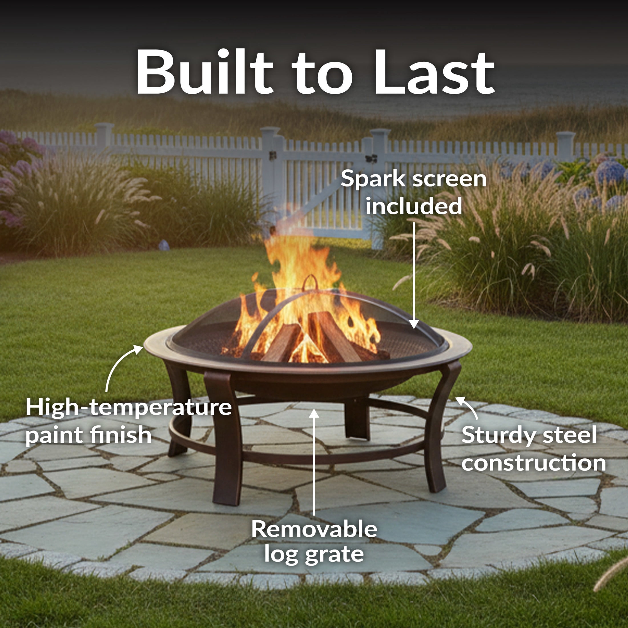 Sunnydaze 29" Round Wood-Burning Bronze Finish Steel Elevated Fire Pit Bowl with Stand