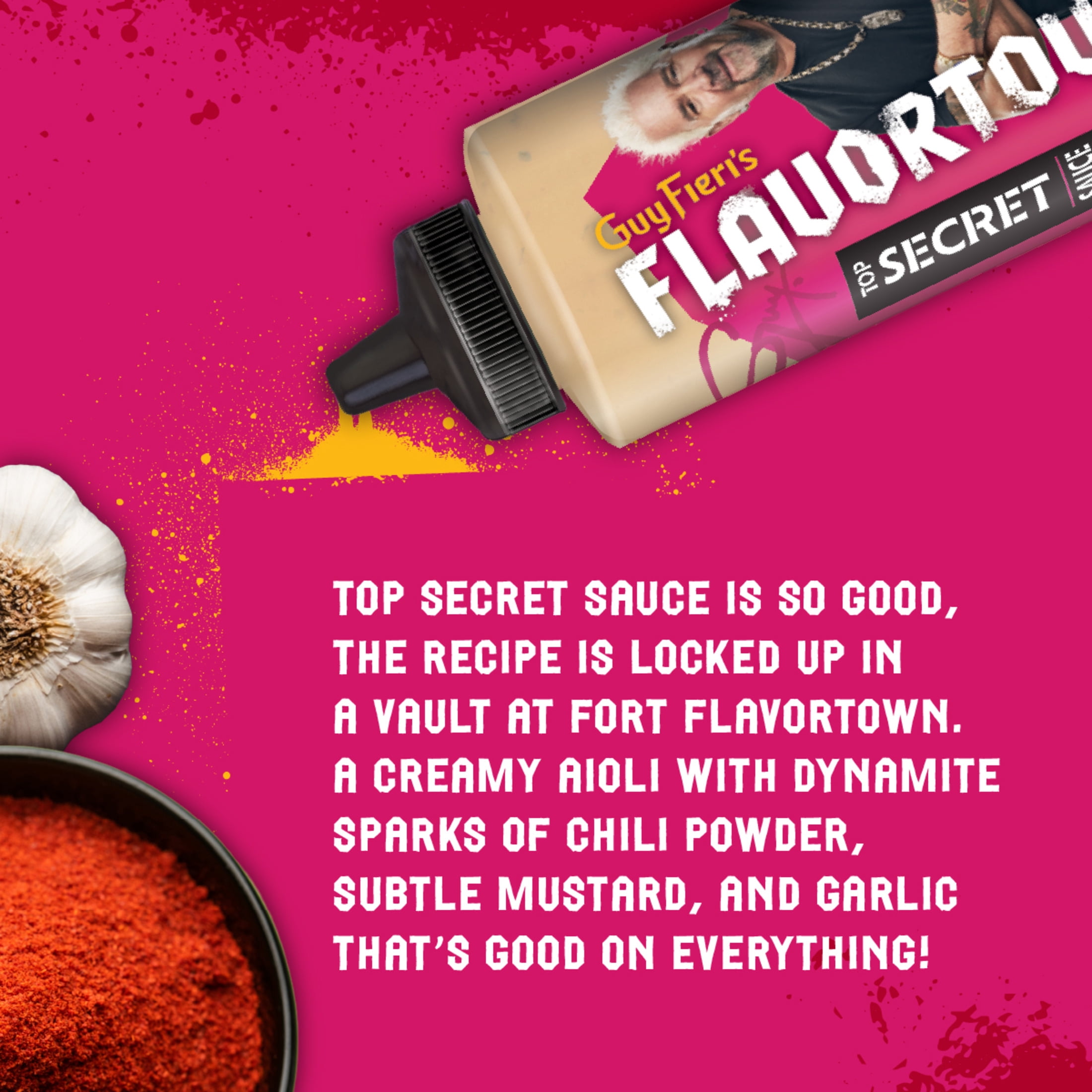 Guy Fieri Flavortown Top Secret Sauce, Creamy Garlic Spread for Burgers, Fries, and Sandwiches, 12 oz