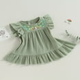 thumbnail image 3 of MesaSe Robe d'Été en Lin pour Bébé Fille Manches Volantes Col Rond Broderie Florale Robe Princesse, 3 of 9
