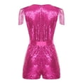 thumbnail image 4 of inhzoy Womens Sparkly Deep V Neck Romper Sequin Fringe Shorts Jumpsuit Glitter Festival Rave Outfit Hot Pink 3XL, 4 of 7