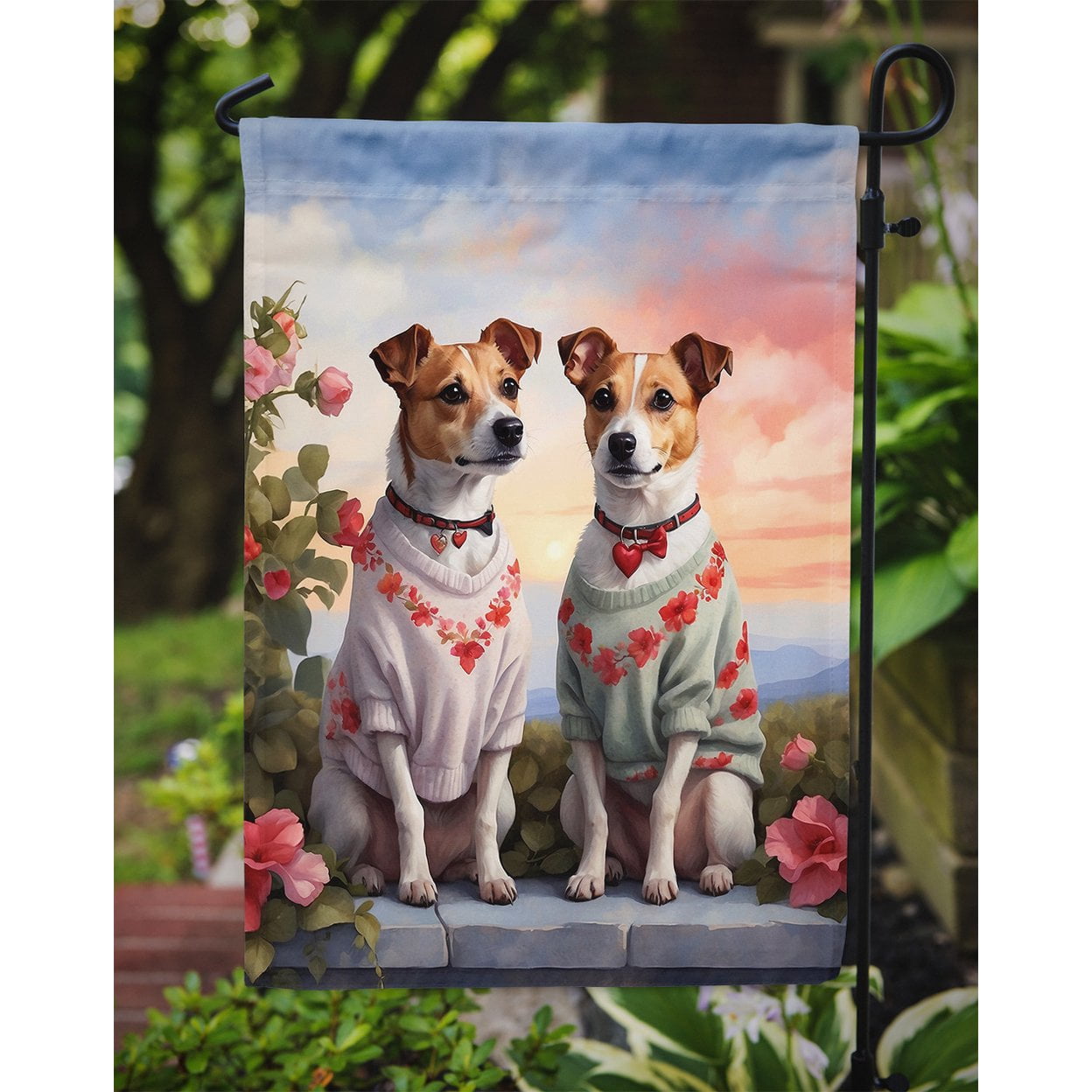 Jack Russell Terrier Two Hearts Garden Flag