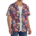 thumbnail image 4 of Honeii 's Skull Blue Flower for men's short-sleeved button-up collared shirt featuring a pocket, perfect for beach vacations, and travel adventures., 4 of 5