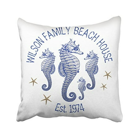 WinHome Square Throw Pillow Covers Seahorse Family Name Beach House Pillowcases Polyester 18 X 18 Inch With Hidden Zipper Home Sofa Cushion Decorative