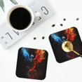 thumbnail image 4 of Lsque Red And Blue Fire Bird Pattern 4" Drink Coasters Set of 4, PVC Leather Absorbent Coasters, Table Coaster Set Decorative Coffee Cup Coasters Housewarming Gift -Square, 4 of 6