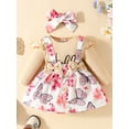 thumbnail image 3 of Suealasg Infant Baby Girl 2024 New Year Outfits Letter Print Long Sleeve Romper +Flower Print Suspender Skirt +Bow Headband Newborn Girls 2PCS Spring Fall Clothing, 3 of 9