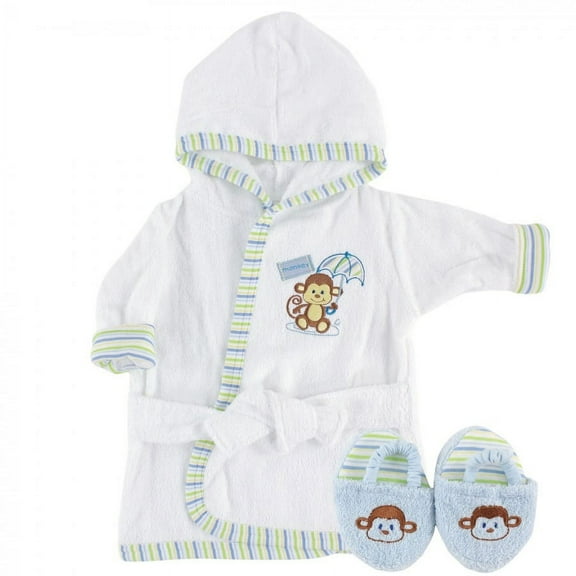 Luvable Friends Baby Boy Cotton Terry Bathrobe, Blue Monkey, One Size