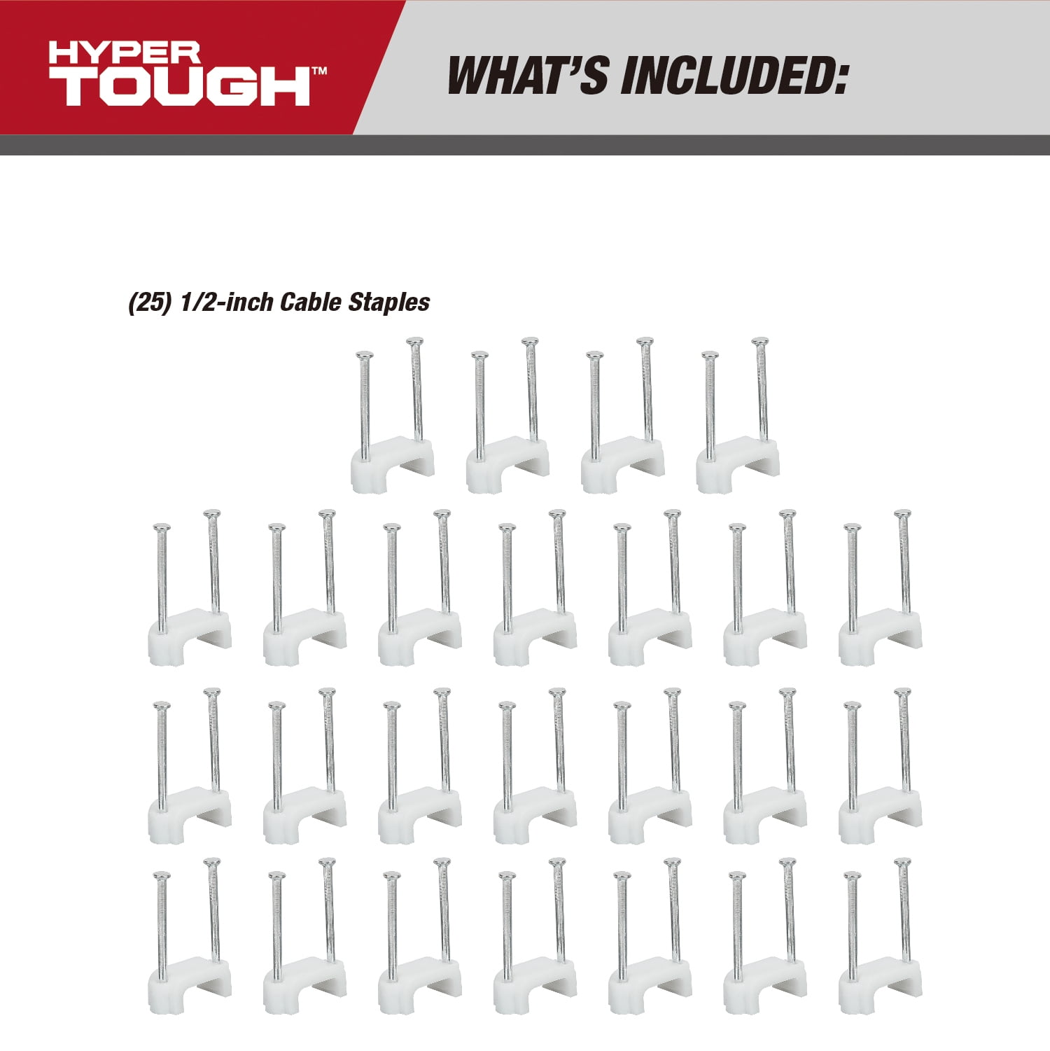 Hyper Tough 25-Pack 1/2-inch Cable Staples, White