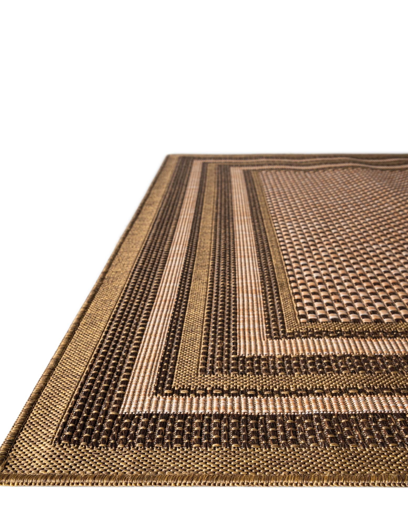 Unique Loom Outdoor Border Collection Area Rug - Multi Border (3' 3" x 5' Rectangle Light Brown/Brown)