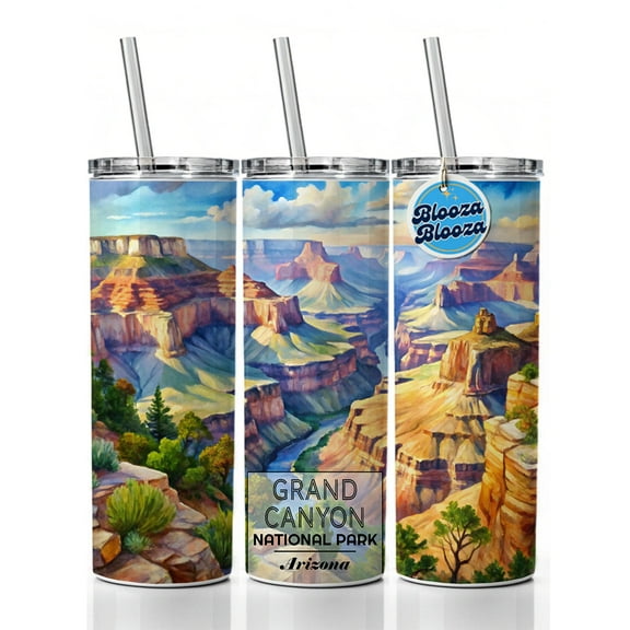 Grand Canyon National Park Arizona Watercolor 20oz Insulated Water Bottle Skinny Tumbler Includes Straw