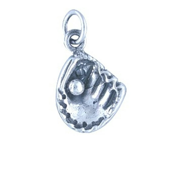 Sterling Silver 24" 1mm Box Chain 3D Baseball Glove Ball Pendant Necklace