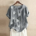 thumbnail image 1 of Pisexur Hauts Grande Taille pour Femmes Été T-Shirts à Manches Courtes Col Rond Imprimé Pissenlit Hauts Amples Blouses Confortables en Lin, 1 of 4