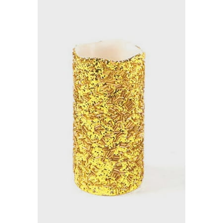 6 Seasons of Elegance Gold Glitter Flameless LED Wax Christmas Pillar Candles 6"