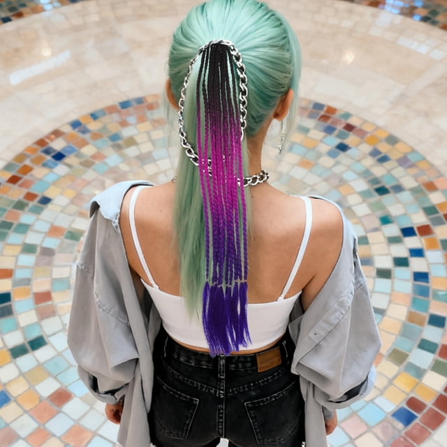 unbranded 2Ud Extensiones Ponytail Sintéticas Trenzadas En Colores Llamativos Para Cosplay Y Fiesta