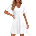 thumbnail image 5 of Summer Casual Dresses for Women A Line Sun Dress Ruffle Short Sleeve V Neck Tshirt Dress with Pockets White L, 5 of 6