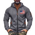 thumbnail image 3 of Men's Flag Print Zip Up Hoodie with Arm Pocket, Casual Cardigan Style Sweatshirt, Large Size Fleece Jacket for Veterans Day, Christmas, Patriotic Apparel,Dark Gray,M, 3 of 5