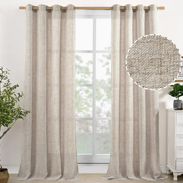 Natural Linen Curtains Long for Living Room Bedroom Groet Top Light Filtering Privacy Linen Textu Window Semi Sheer Drapes Panels x Natural