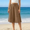 thumbnail image 2 of Women's Linen Capri Pants Flowy Wide Leg Drawstring Culottes Summer Pleated Loose Elastic Waist Pants with Pockets, S, 2 of 9