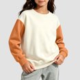 thumbnail image 5 of LOINRODI Kids Color Block Raglan Sweatshirt, Loose Fit Raglan Sleeve Color Block Crewneck Pullover Boys Girls Fall Daily Tops Orange Size 9-10, 5 of 9