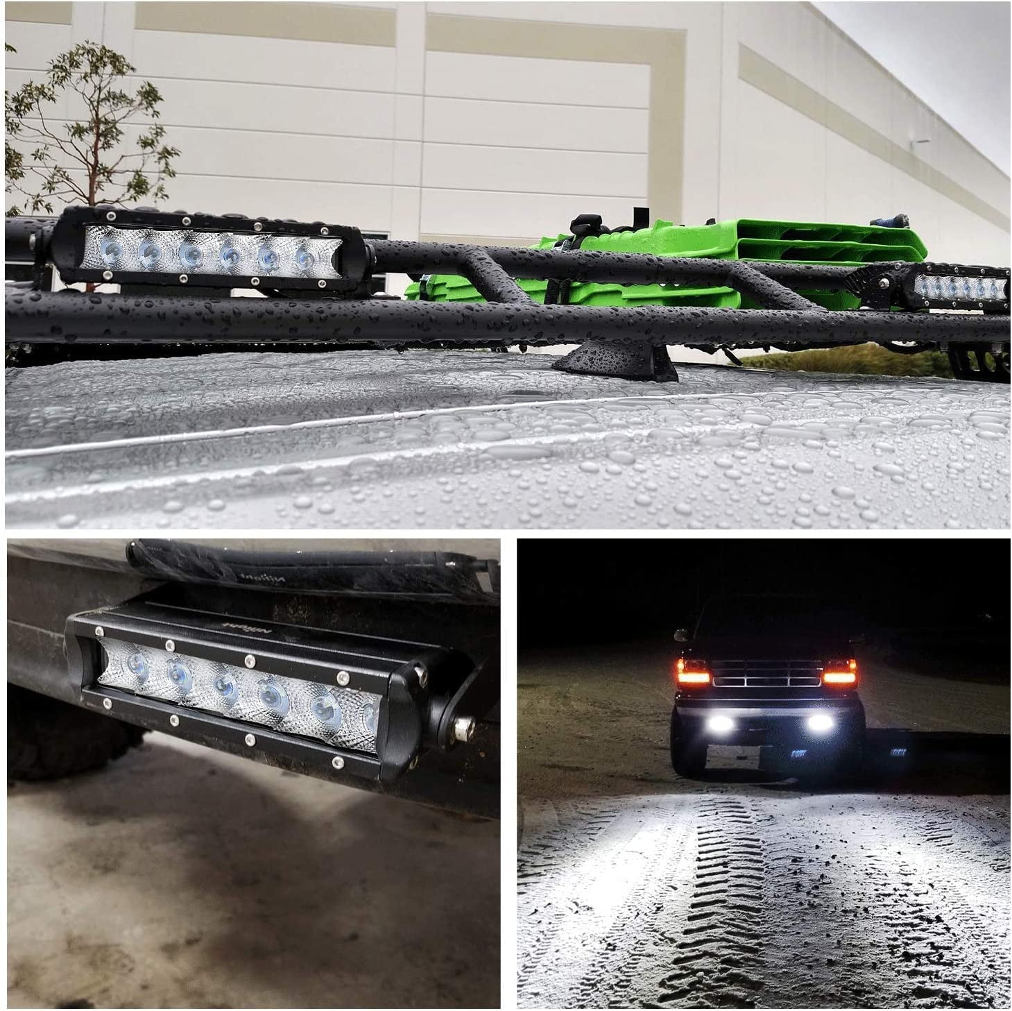 Nilight Bar Super Slim 2PCS 7inch 30W Flood Driving Fog 3600LM Single Row off Road led Lights for Jeep-2 Style Mounting Brackets