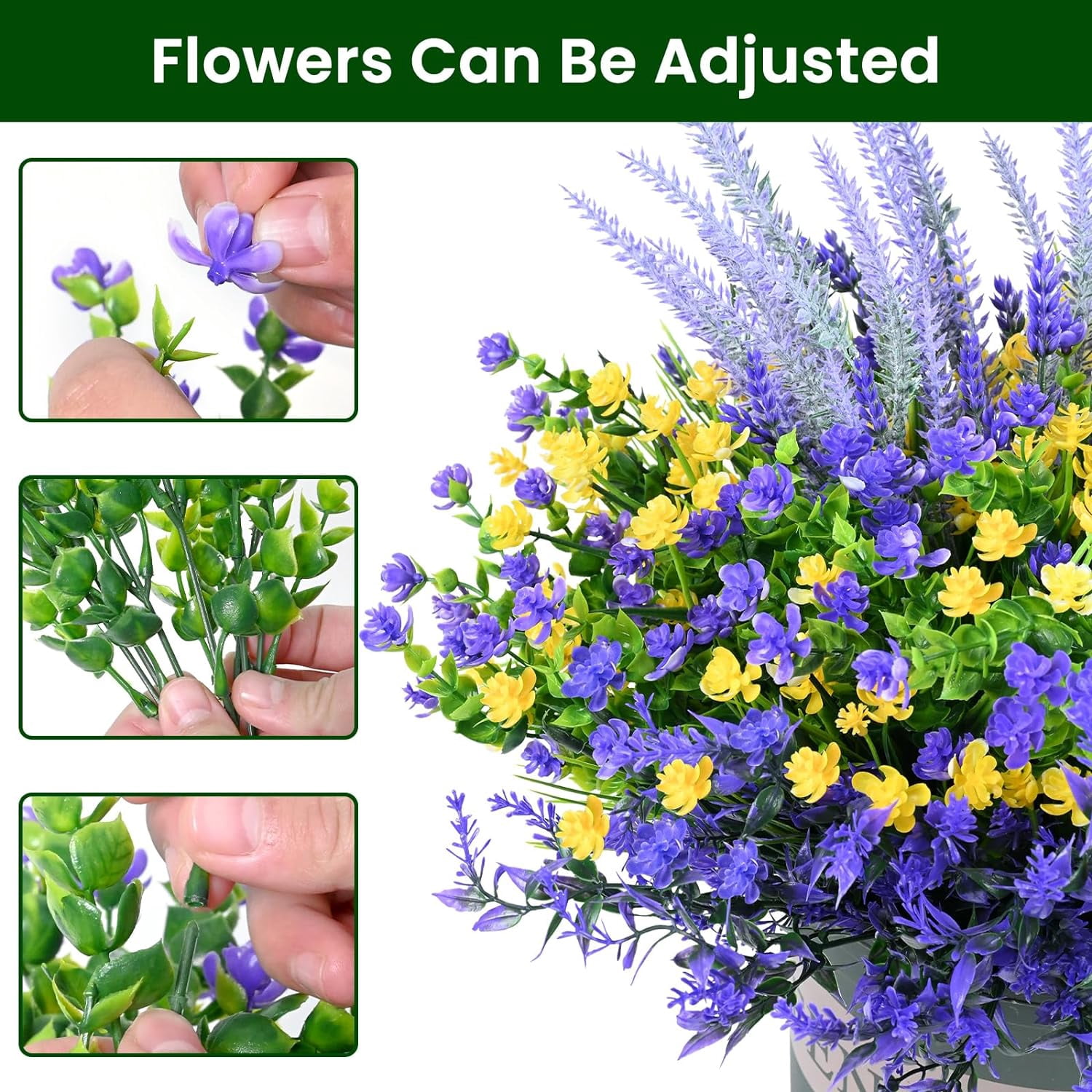 Artificial Plants Outdoor, 20PCS Artificial Flowers, UV Resistant Fake Flowers, Faux Flowers for Outdoor Planters for Front Porch Pot Decor