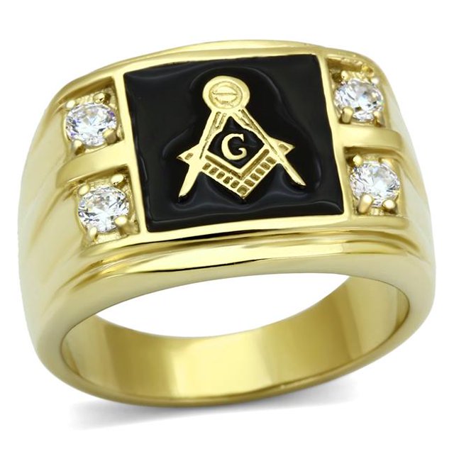 Alamode TK719-9 Bague en Acier Inoxydable Doré pour Hommes avec Grade AAA CZ en Transparent - Taille 9