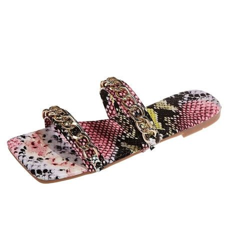 

Women s Casual Snake Print Fashion Chain Flat Beach Sandals And Slippers House Slippers for Women Open Toe Penguin Slippers for Women