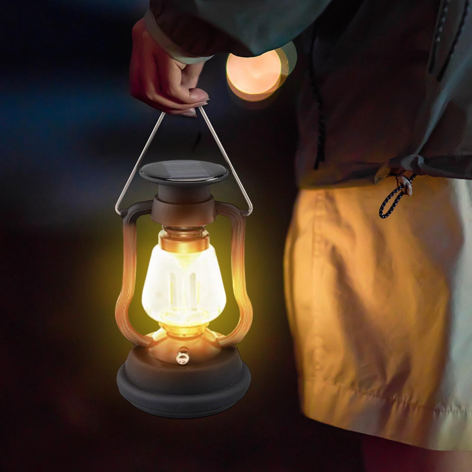YiJuHui 3pcs Solar Powered Camping Lantern Vintage Style Outdoor Light with Hand Crank USB-C Charging Portable Tent Light for Emergency Hiking