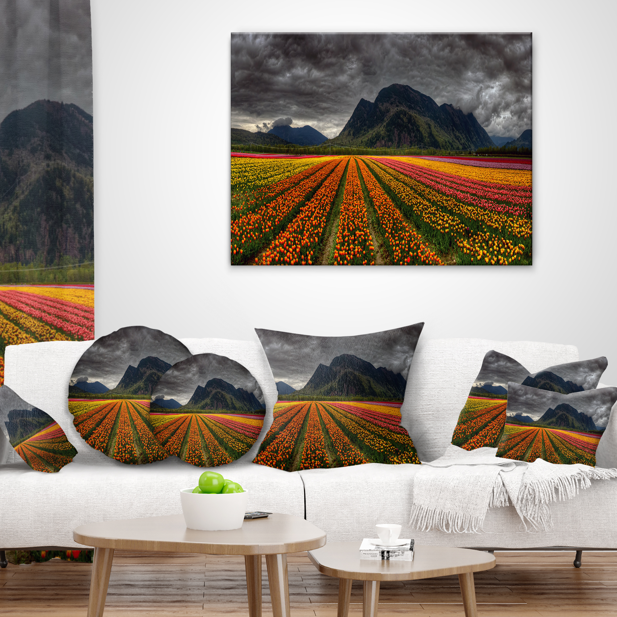 Designart Beautiful Colored Tulips Panorama - Landscape Printed Throw Pillow - 12x20