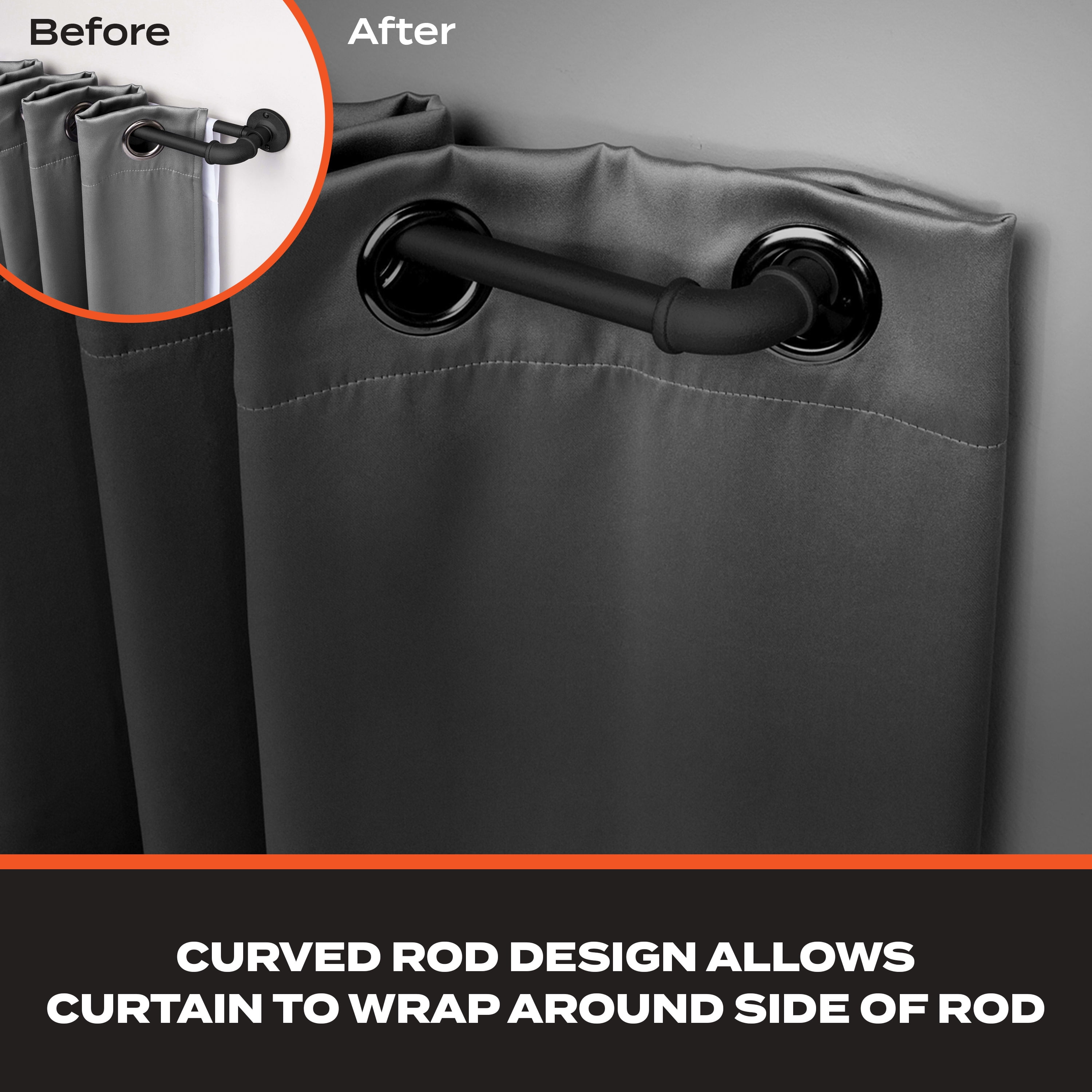 Sun Zero 0.75" Black Adjustable Double Curtain Rod Set, 66"-120"