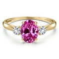 thumbnail image 3 of Gem Stone King 10K Yellow Gold Pink Created Sapphire and White Created Sapphire 3-Stone Ring for Women | 1.91 Cttw | Oval 8X6MM | Gemstone September Birthstone | Size 7, 3 of 6