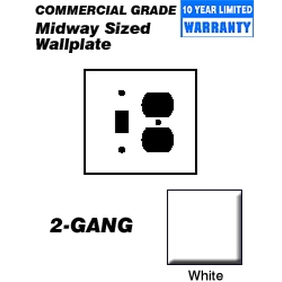 Leviton PJ18-W 2-Gang Combination Toggle Switch Duplex Receptacle Wall Plate, Unbreakable Nylon Outlet Cover, Midway Size, White