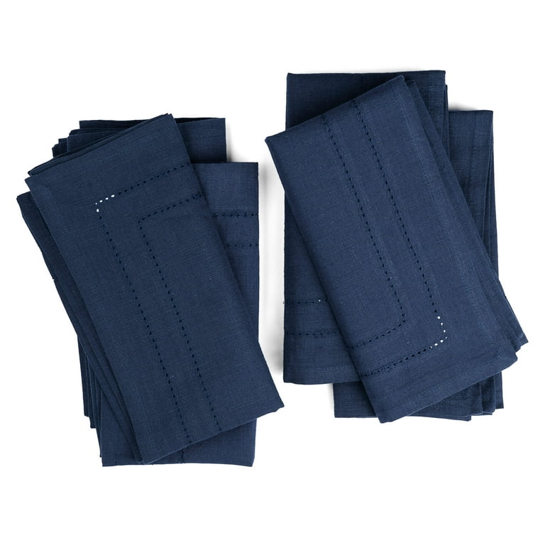 All Cotton and Linen Hemstitch Napkins - 20x20 Navy Blue, Set of 6 Navy Blue Napkins