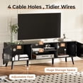 thumbnail image 6 of TV Stand for 55" TV, Boho Entertainment Center with Adjustable Shelf, 2 Cabinets, Rattan TV Media Console, Solid Wood Feet, 4 Cord Holes, for Living Room, Bedroom, Black, 6 of 9