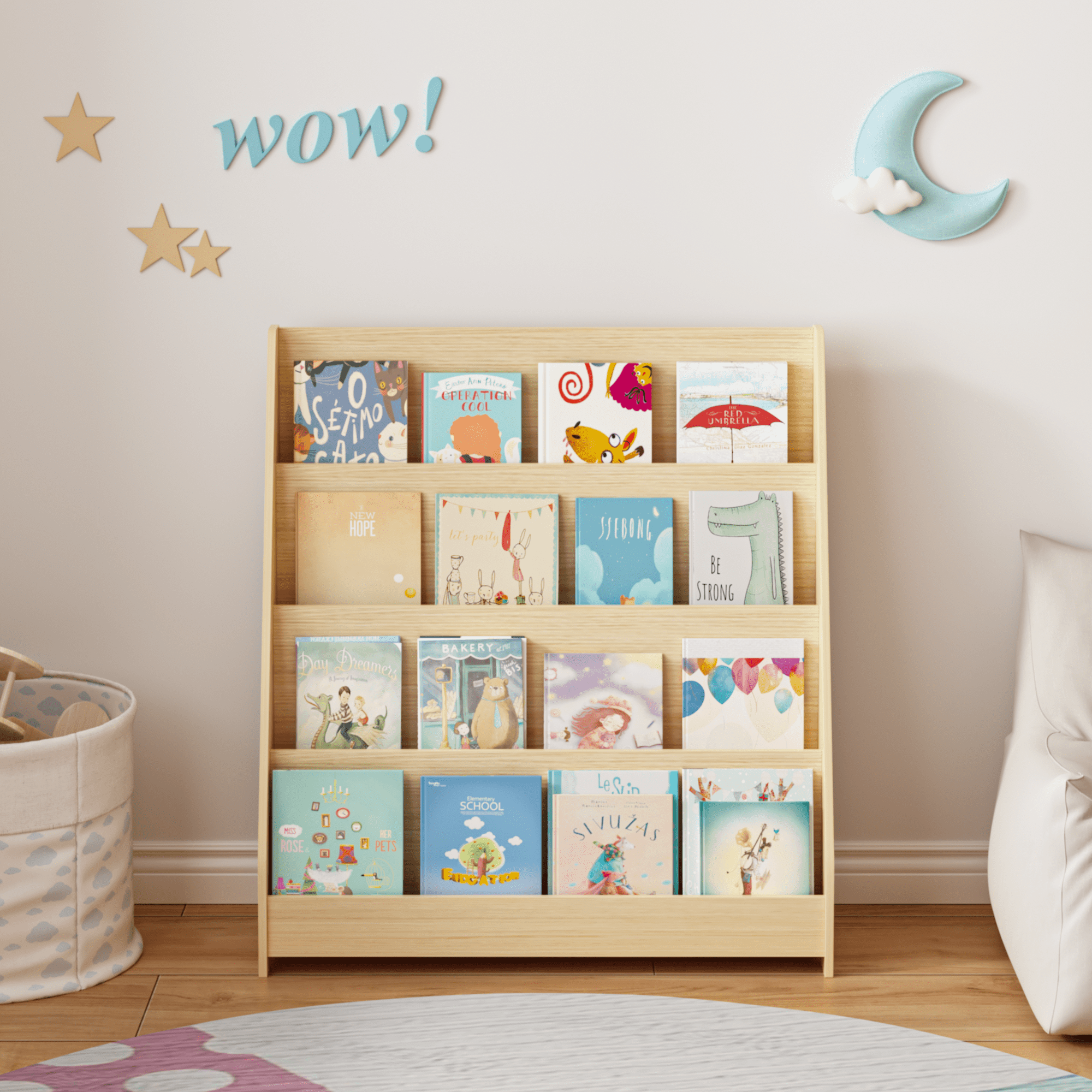 4-Tier Bookshelf,Kids Book Display Shelves,Toy Storage Organizer for Kids Room Playroom Nursery,Neutral