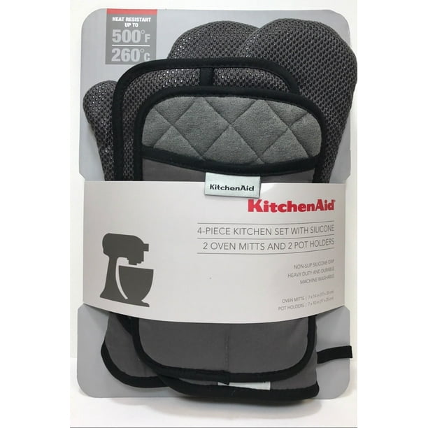 KitchenAid 4Piece Silicone Oven Mitt Set and Pot Holder Gray Walmart