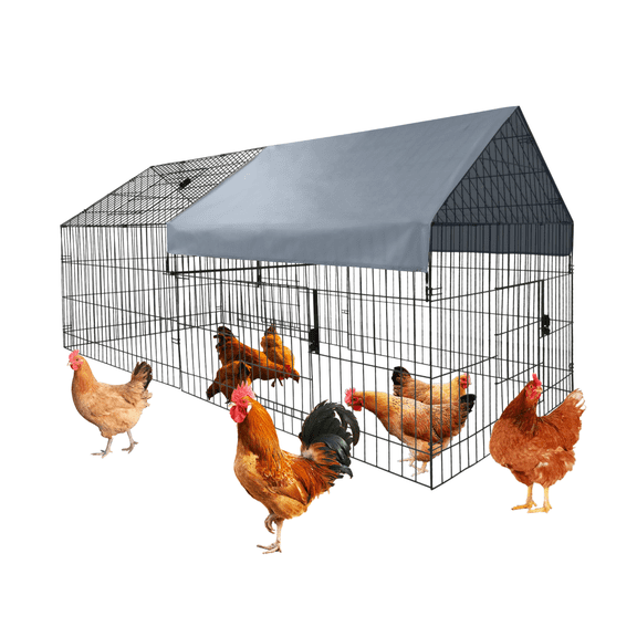 Metal Chicken Coop, 86" L×40" W×40" H Chicken Runs for Yard with Waterproof Cover, Outdoor Portable Chickens Pen with 4 Doors, 1 Window for Small Animals Duck, Rabbit, Hen