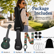 AODSK Soprano Green Ukulele for Beginner 21 Inch Ukelele with Gig Bag Strap Nylon String 4 Picks Holiday Gift