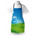 thumbnail image 3 of Landscape Apron Cartoon Scenery Clouds Valley Hills Grass Sunbeams Flowers Artprint Image, Unisex Kitchen Bib Apron with Adjustable Neck for Cooking Baking Gardening, Blue White Green, by Ambesonne, 3 of 3