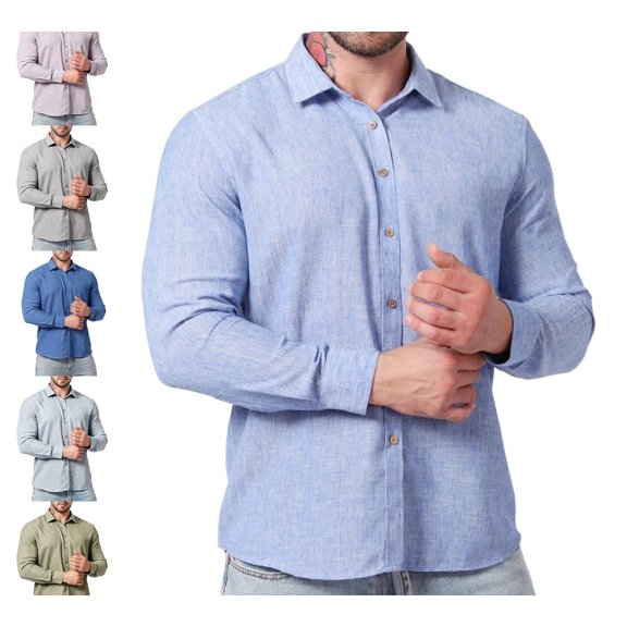 Zivyakyro Striped Men Shirt Golf Big and Tall Fall Button down Collared Long Sleeve Shirts Casual Blue XL