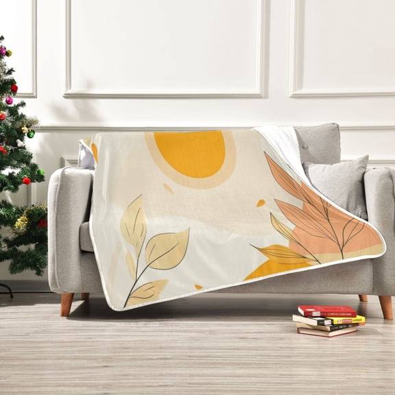 50x60 inch Crystal Fleece & Arctic Fleece Blanket Soft Bed Throws for Home or Camping Yellow Sun and Leaves