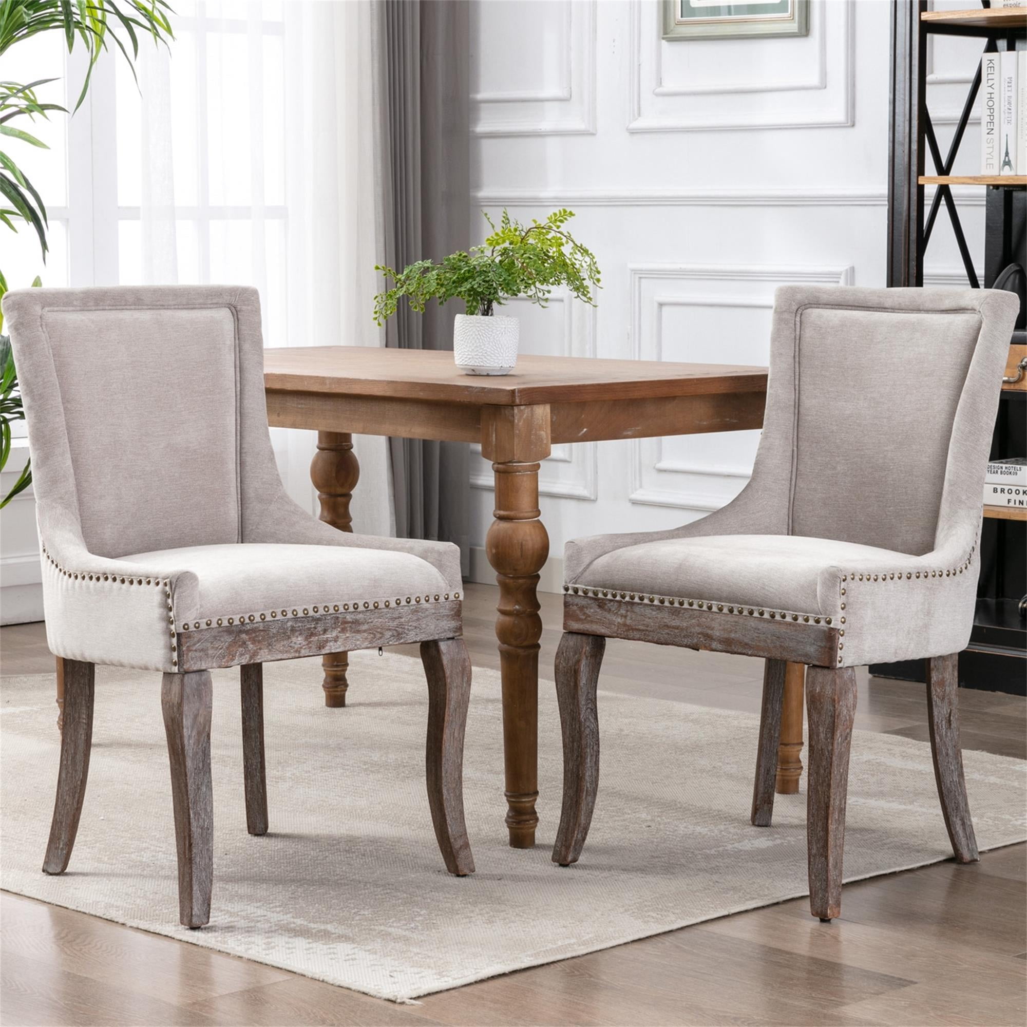 Resenkos Thickened Fabric Dining Chairs Set of 2, Farmhouse Tufted Modern Upholstered Ultra Side Chairs Beige