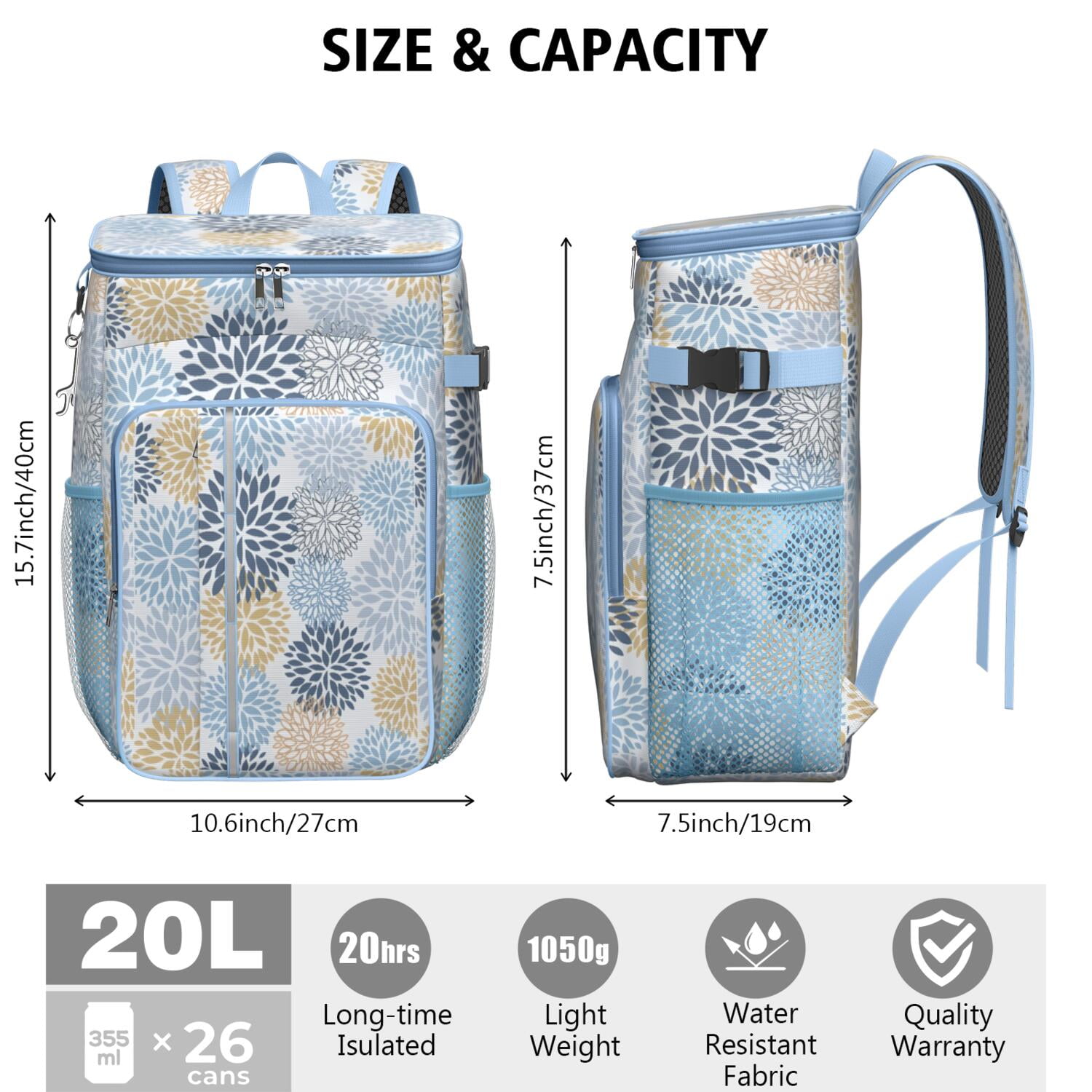 Travel Cooler Bag - Boho Bohemia Pioneer Flower Art Camping Beer Cooler Backpack with Bottle Opener- Waterproof Insulated Picnic Backpacks - Cooler Bag for Beach