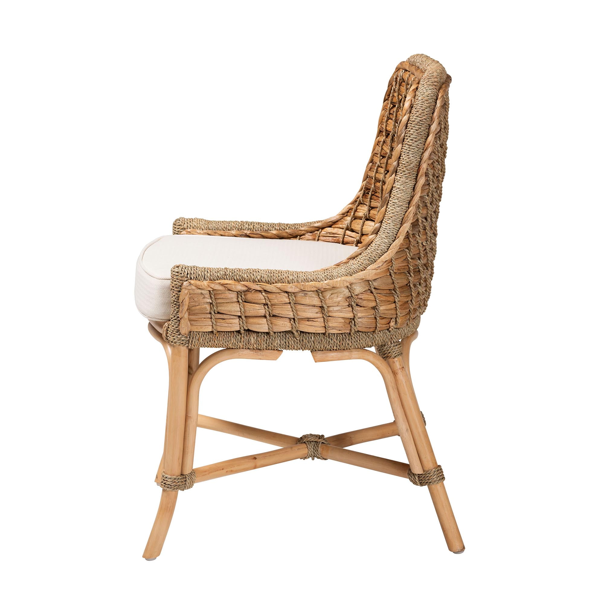 bali & pari Kyle Rattan and Seagrass BOHO Dining Chair, Natural Brown