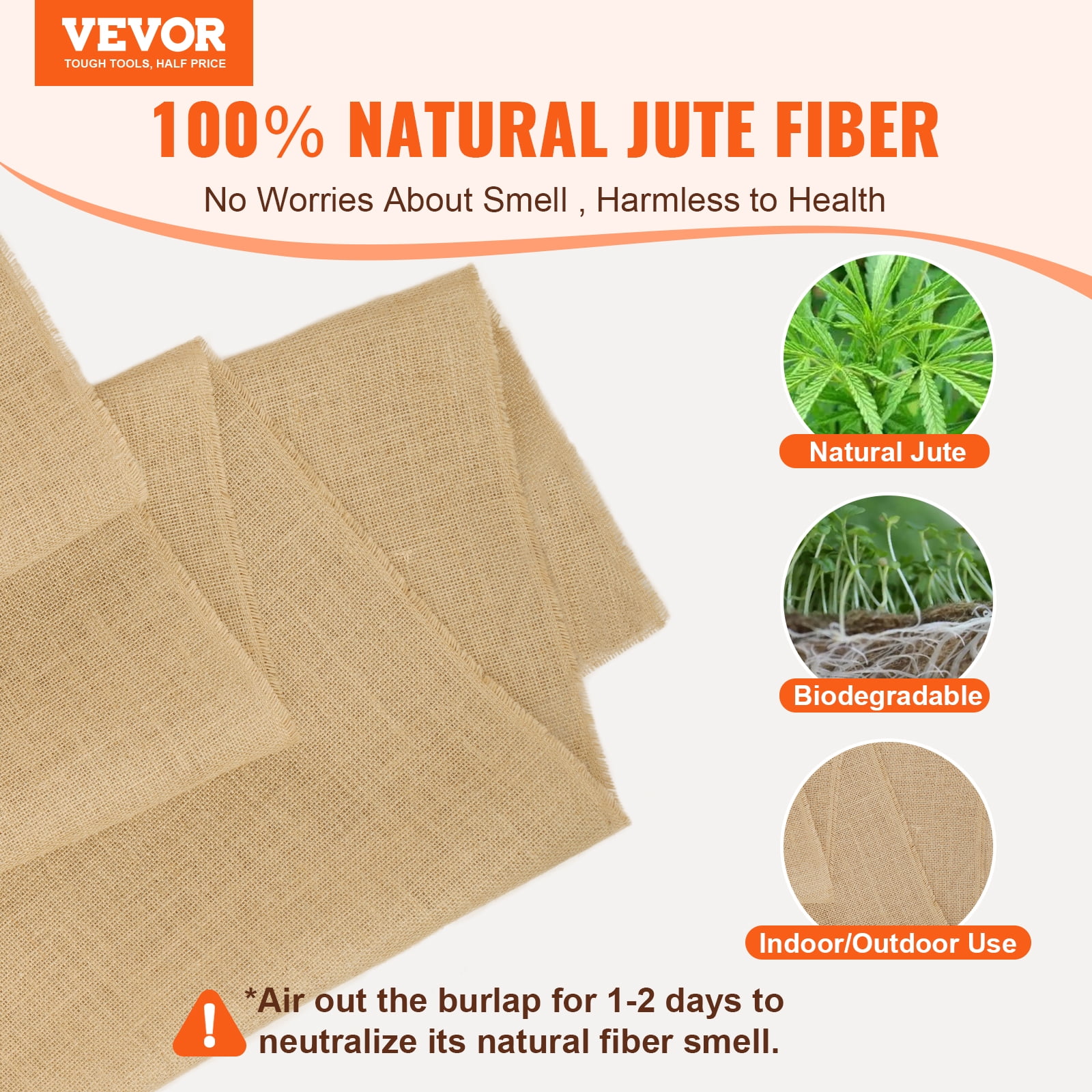 VEVOR Burlap Fabric Roll, 40” x 75 ft & 50 x 50 High Density Wide Natural Burlap Fabric Rolls, Jute Fabric Burlap Tree Wrap Roll, for Decor, Crafts, Wedding, Plant & Tree Winter Covering
